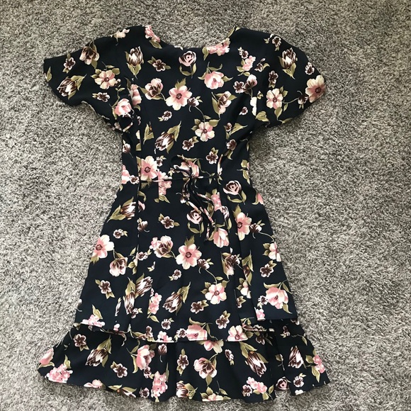 Randi May Vintage Floral Dress Tiered Layered Ruffle Short Sleeve Tie Waist 4 - Picture 11 of 12